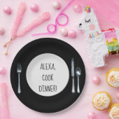 Cook Dinner Alexa, opdracht op wit bord (Feest)