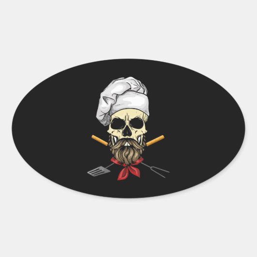 Cook Grill Master Chef Skull Face Halloween Gift Ovale Sticker (Voorkant)