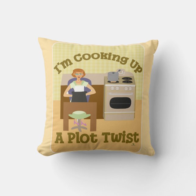 Cook Up Plot Twist Retro Huisvrouw Schrijver Kussen (Voorkant)