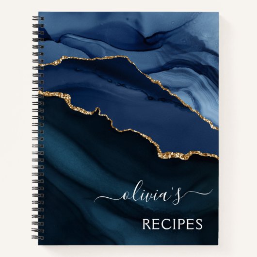 Cookbook Navy Blue Agate Geode Gold Monogram Notitieboek (Voorkant)