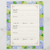 Cookbook Page Blue Hydrangea Lace Floral Formal Flyer (Achterkant)
