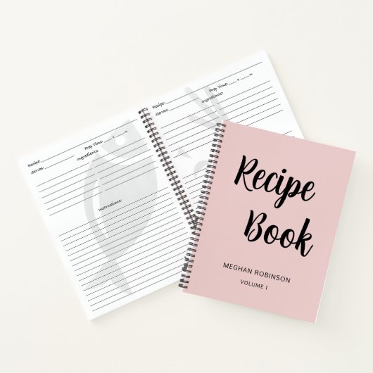 Cookbook Recipe Blush Pink Girly Monogram Notitieb Notitieboek (Binnen)