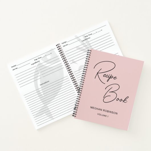 Cookbook Recipe Blush Pink Girly Monogram Notitieb Notitieboek (Binnen)