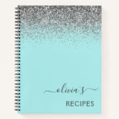 Cookbook Recipe Silver Aqua Blauwgroen Blue Glitte Notitieboek (Voorkant)