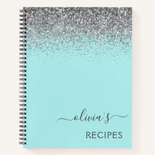 Cookbook Recipe Silver Aqua Blauwgroen Blue Glitte Notitieboek