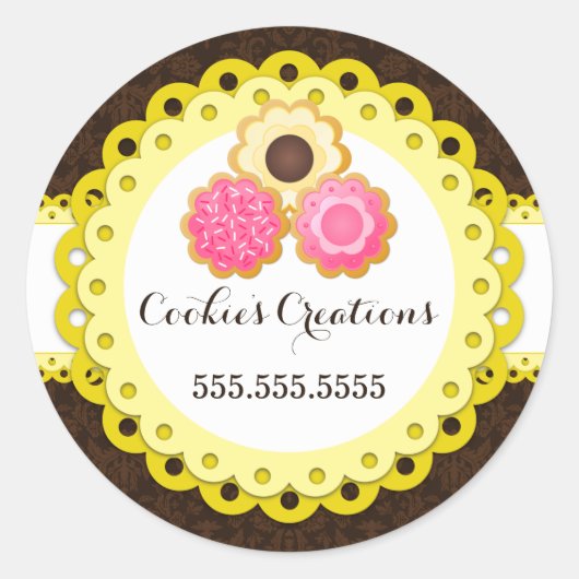 Cookie Bakery Damask Yellow Scallop Seals Ronde Sticker (Voorkant)