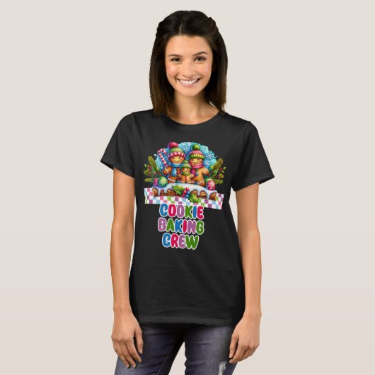 Cookie Baking Crew Gingerbread T-shirt de Noël (Devant entier)