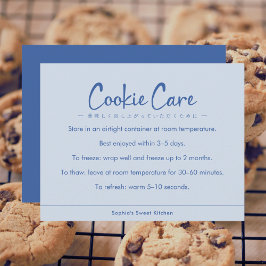 Cookie Care Instructions Blue Simple Typography Bedankkaart