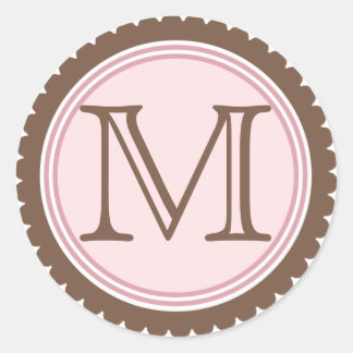 Cookie Cut Chocolade Roze Monogram Initiaal Sticke Ronde Sticker