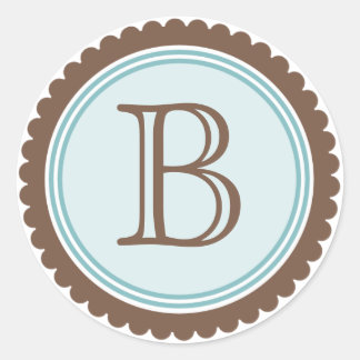 Cookie Cut Chocolate Aqua Monogram Initiaal Sticke Ronde Sticker