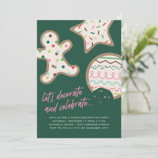 Cookie de Noël Vert Décoration Fête Invitation (Debout devant)
