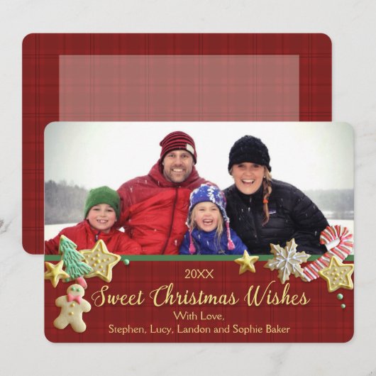 Cookie de sucre Noël Rouge Plaid Carte personnalis (Devant / Derrière)
