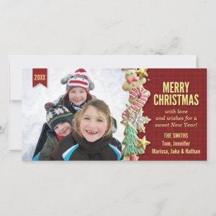 Cookie de sucre Noël Rouge Plaid Carte photo perso