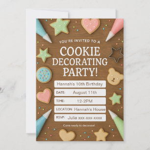 Cookie Decorating Hout Verjaardag Uitnodiging