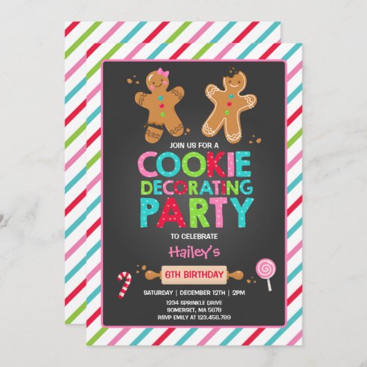 Cookie Decorting Party Invitation Holiday Party Kaart (Voorkant / Achterkant)