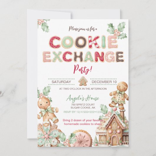 Cookie Exchange Kerstkoekjes Gingerbread Kaart (Voorkant)