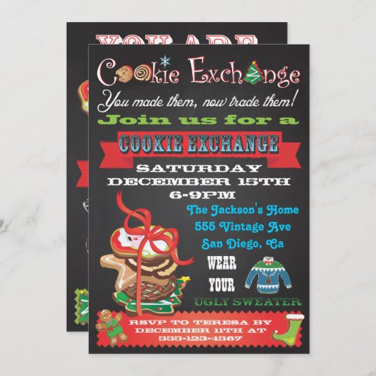 Cookie Exchange/ Ugly Sweater Party Invitations Kaart (Voorkant / Achterkant)