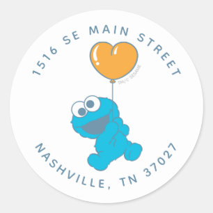 Cookie Monster Babyfeest Adres Ronde Sticker