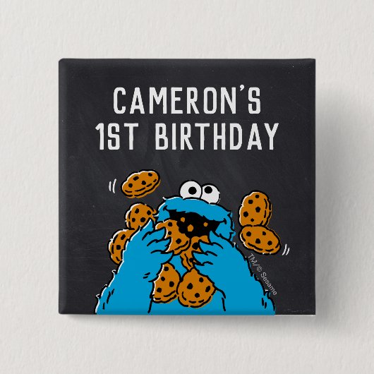 Cookie Monster Birthday Chalkboard Vierkante Button 5,1 Cm (Voorkant)