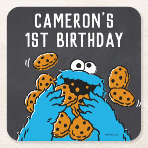 Cookie Monster Birthday Chalkboard Vierkante Kartonnen Onderzetter