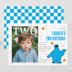 Cookie Monster Blauwe Confetti Tweede Verjaardag Kaart