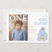 Cookie Monster Blue Confetti First Birthday Kaart (Voorkant)