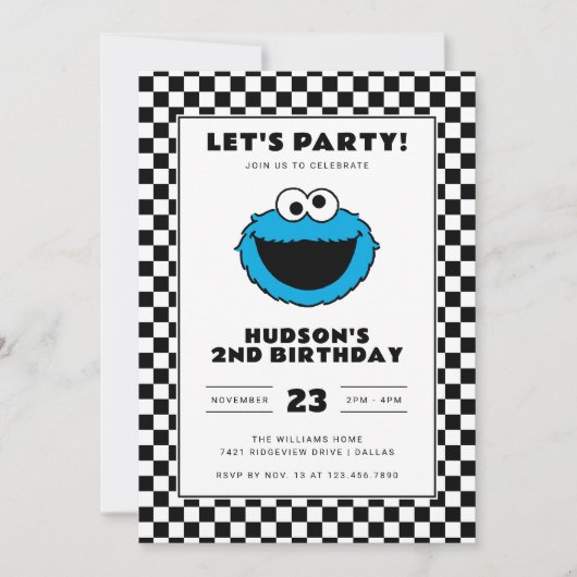 Cookie Monster Checkerboard Verjaardag Kaart (Voorkant)
