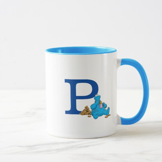 Cookie Monster Eating Cookies Monogram P Mok (Rechts)