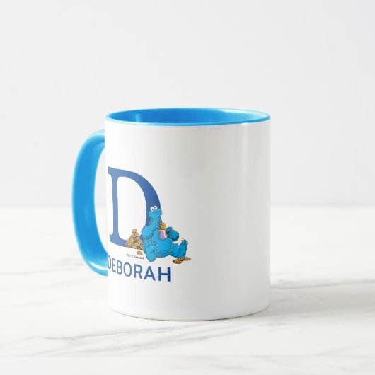 Cookie Monster Eating Cookies Naam & Monogram D Mok (Voorkant links)