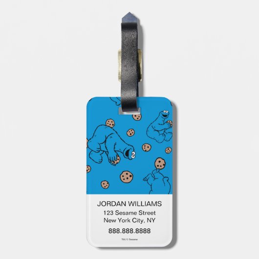 Cookie Monster en Cookies Blue Pattern Bagagelabel (Achterkant verticaal)