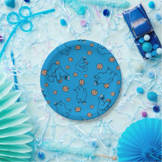 Cookie Monster en Cookies Blue Pattern Papieren Bordje (Feest)