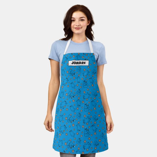 Cookie Monster en Cookies Blue Pattern Schort (Gedragen)