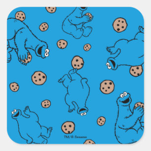 Cookie Monster en Cookies Blue Pattern Vierkante Sticker