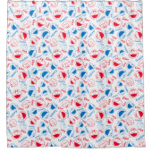 Cookie Monster en Elmo | Rood- en blauw patroon Douchegordijn (Voorkant)