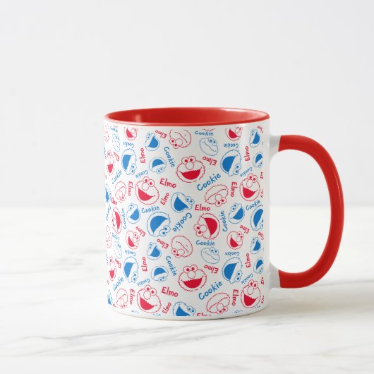 Cookie Monster en Elmo | Rood- en blauw patroon Mok (Rechts)