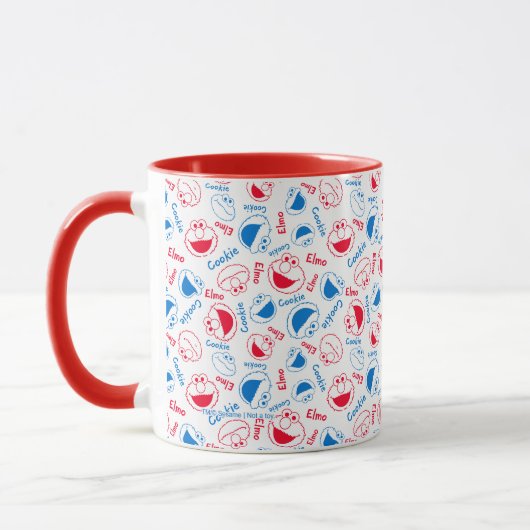Cookie Monster en Elmo | Rood- en blauw patroon Mok (Links)