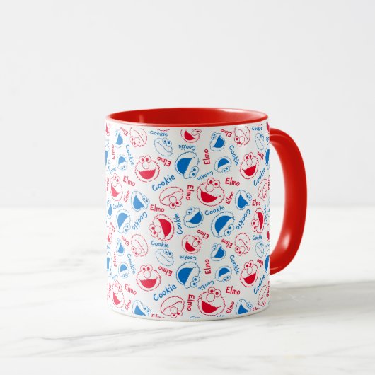 Cookie Monster en Elmo | Rood- en blauw patroon Mok (Voorkant rechts)