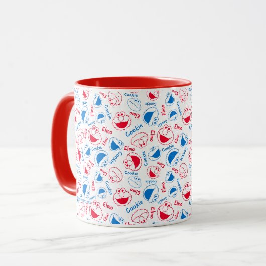 Cookie Monster en Elmo | Rood- en blauw patroon Mok (Voorkant links)