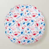 Cookie Monster en Elmo | Rood- en blauw patroon Rond Kussen (Voorkant)