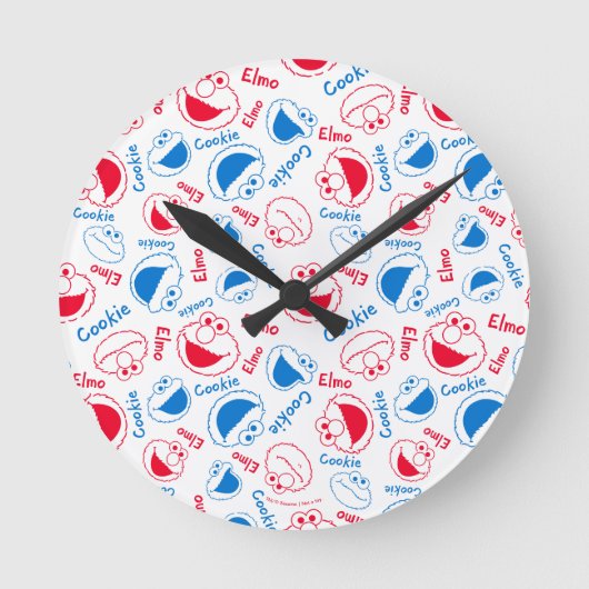 Cookie Monster en Elmo | Rood- en blauw patroon Ronde Klok (Voorkant)