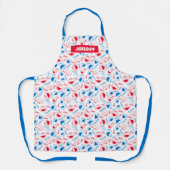 Cookie Monster en Elmo | Rood- en blauw patroon Schort (Voorkant)
