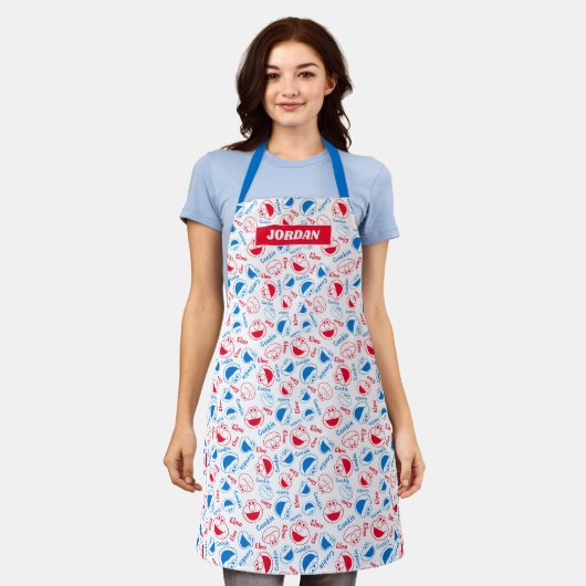 Cookie Monster en Elmo | Rood- en blauw patroon Schort (Gedragen)