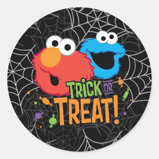 Cookie Monster en Elmo - Trick or treat Ronde Sticker (Voorkant)