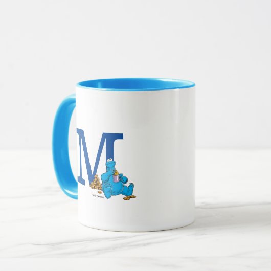  Cookie Monster Eten Cookies Monogram M Mok (Voorkant links)