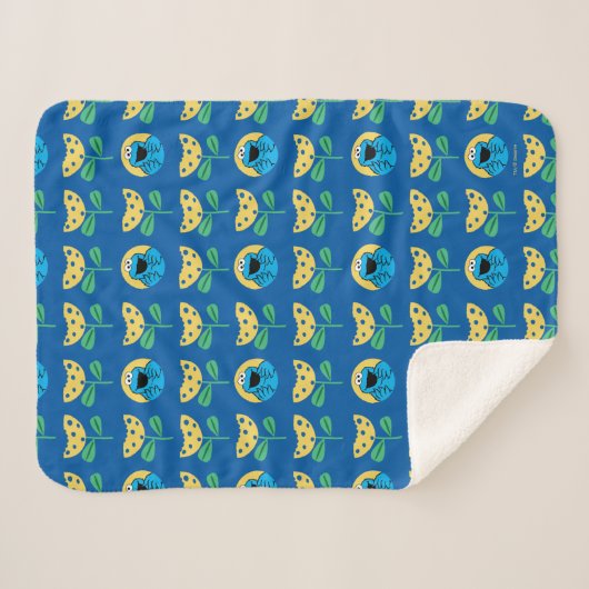 Cookie Monster Flower Pattern Sherpa Deken (Voorkant (horizontaal))