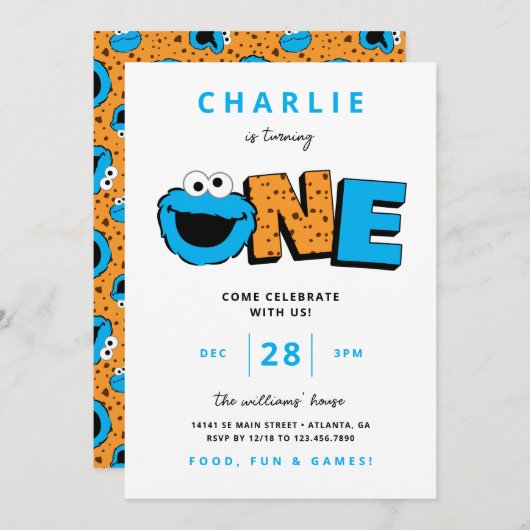 Cookie Monster - Invitation pour le premier annive (Devant / Derrière)