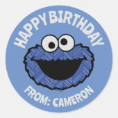 Cookie Monster | Joyeuse étiquette cadeau d'annive (Devant)