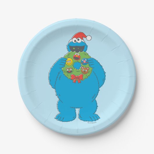  Cookie Monster Kerstmis Papieren Bordje (Voorkant)