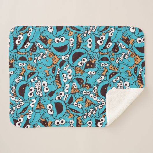 Cookie Monster | Nom Nom Nom Pattern Sherpa Deken (Voorkant (horizontaal))