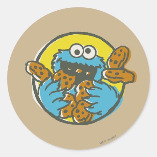 Cookie Monster Retro Ronde Sticker (Voorkant)